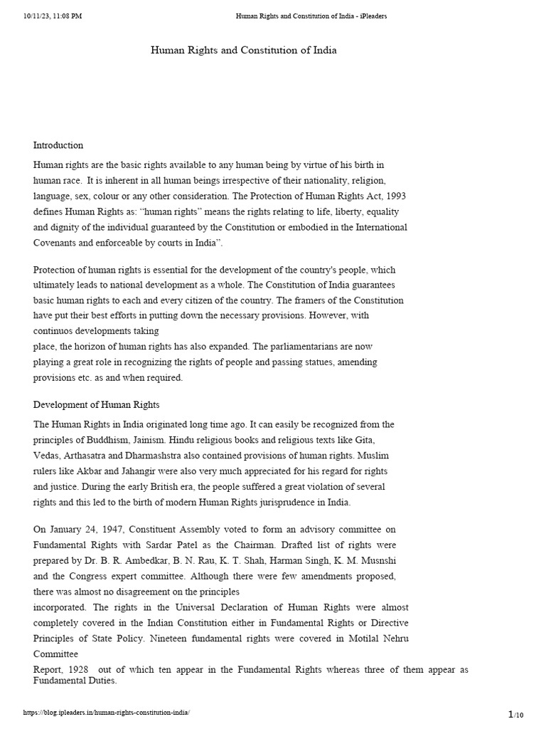 Human Rights in the Indian Constitution | PDF | Human Rights ...