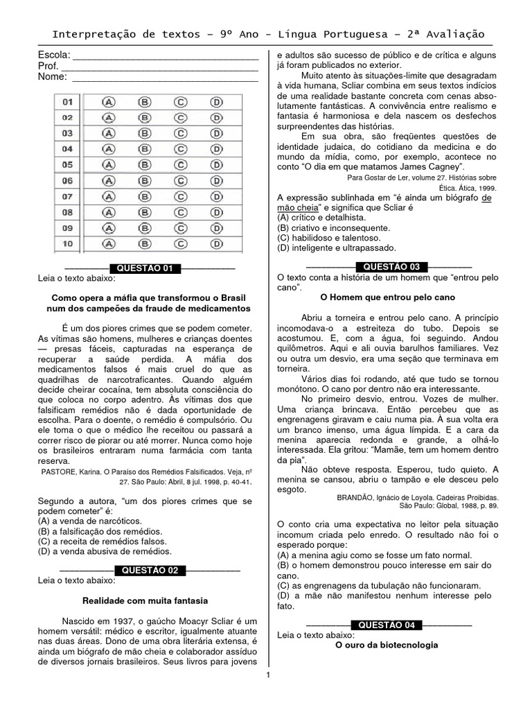 Interpretação de Textos - 9º Ano | PDF