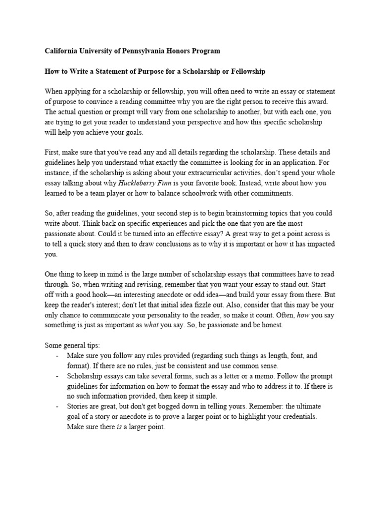 How To Write A Statement of Purpose For Scholarship | PDF
