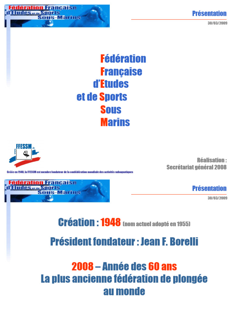 Présentation de la FFESSM | PDF | Sports nautiques | Plongée en ...