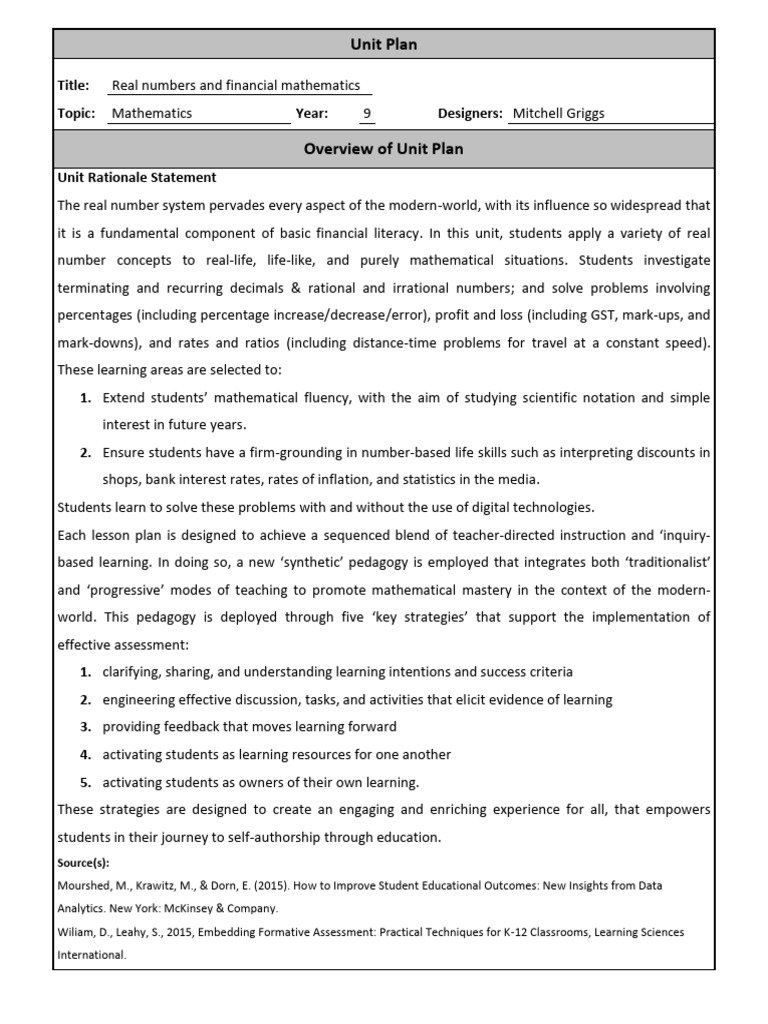 Mitchell Griggs Unit Plan | PDF