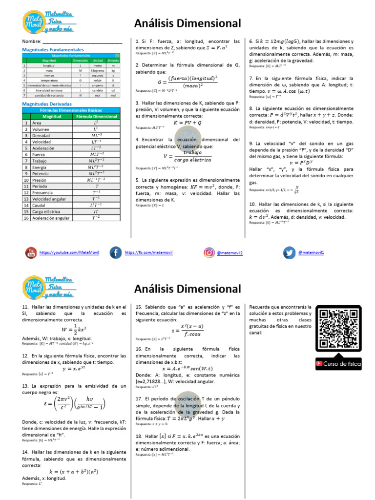 Analisis Dimensional Ejercicios Resueltos PDF | PDF