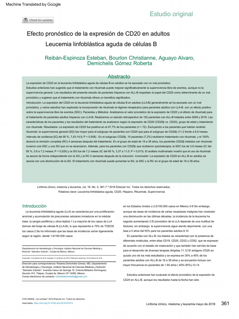 Prognostic Effect of CD20 Expression in Adult B Cell | PDF | Ciencia y ...