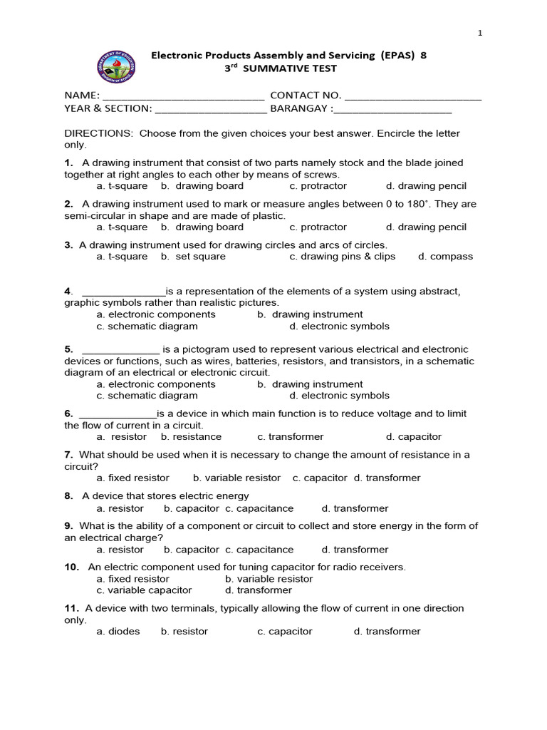EPAS 3rd Summative Test on Electronics | PDF | Technology & Engineering