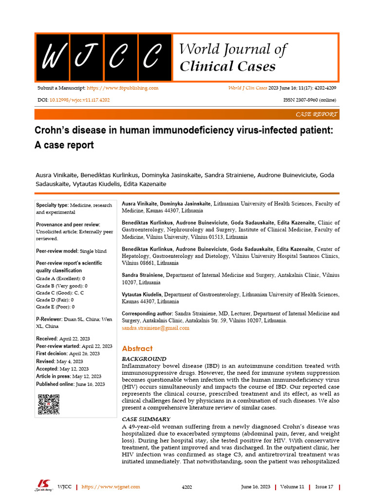 Crohn's Disease in Human Immunodeficiency VirusInfected Patient A Case Report PDF
