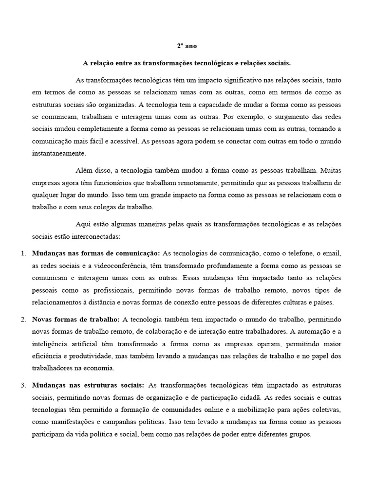 Impacto da Tecnologia nas Relações Sociais | PDF | Arte