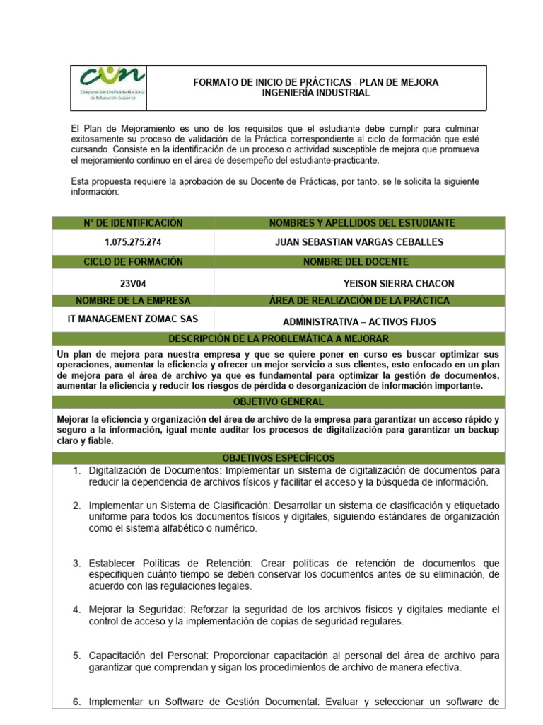 Plan de Mejora para Archivo Empresarial | PDF | Negocios