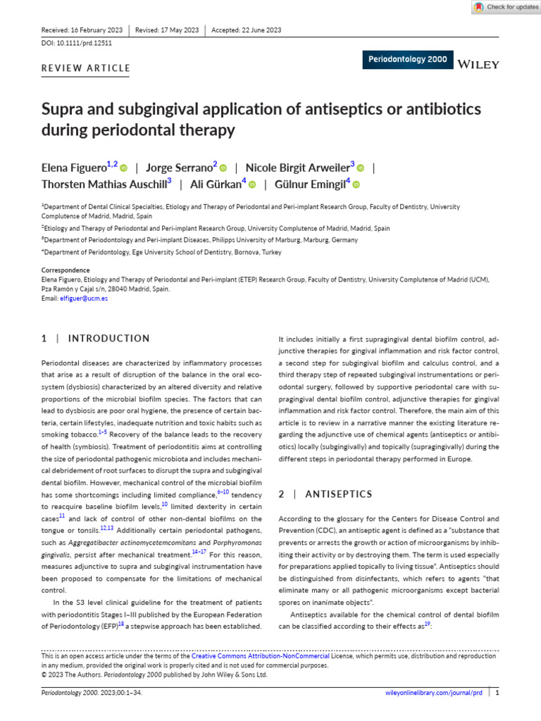 Supra and Subgingival Application of Antiseptics or Antibiotics | PDF