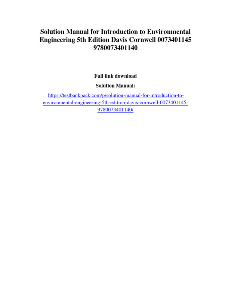 Solution manual for introduction to environmental engineering 5th