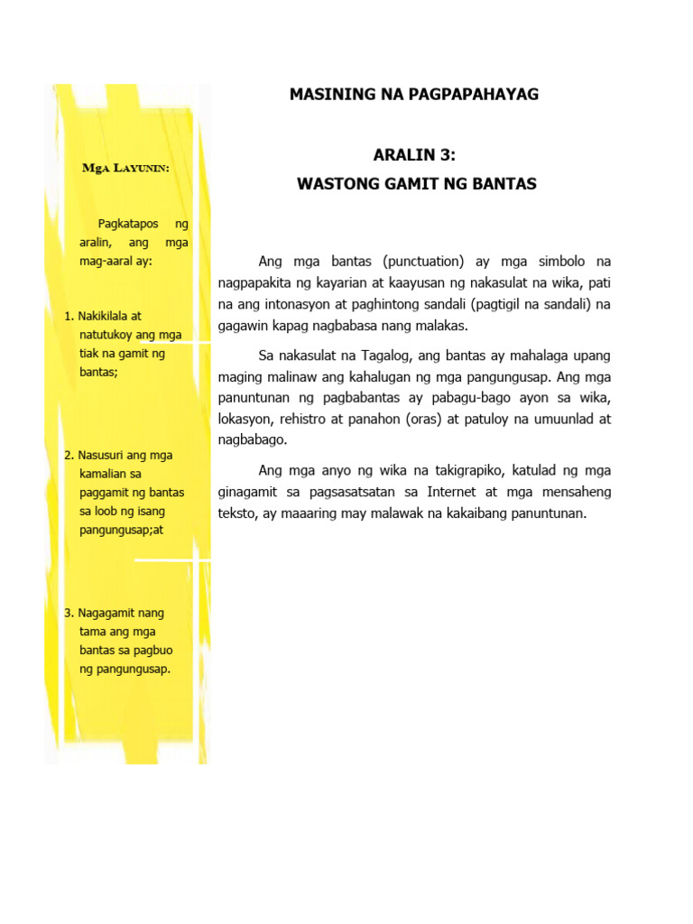 Tamang Pag-Gamit NG Bantas | PDF