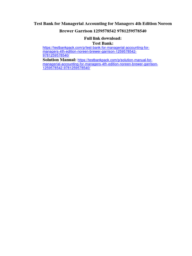 Test Bank For Managerial Accounting For Managers 4th Edition Noreen ...