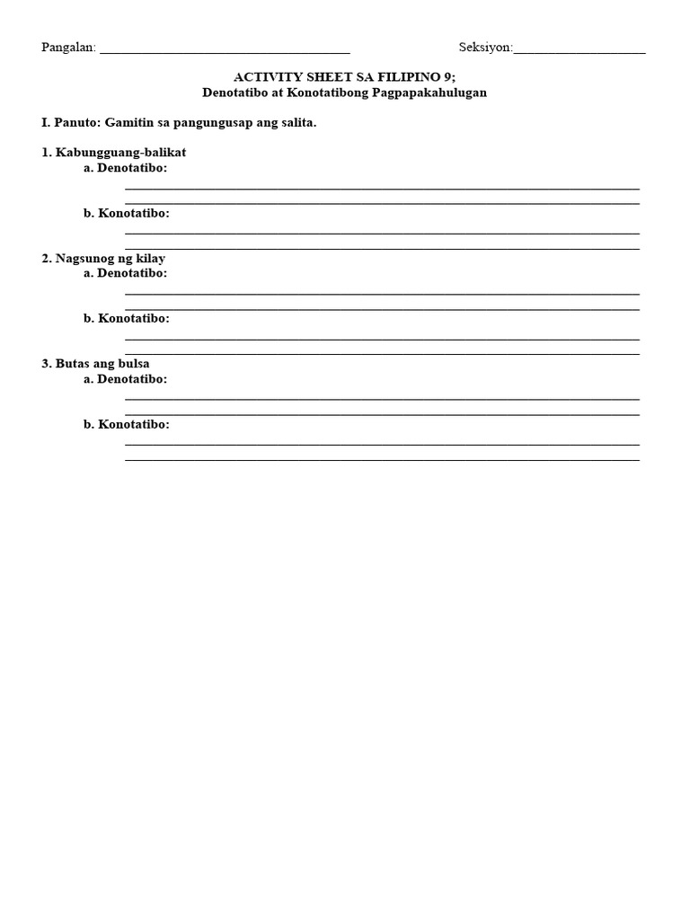 Activity Sheet Deno at Kono | PDF