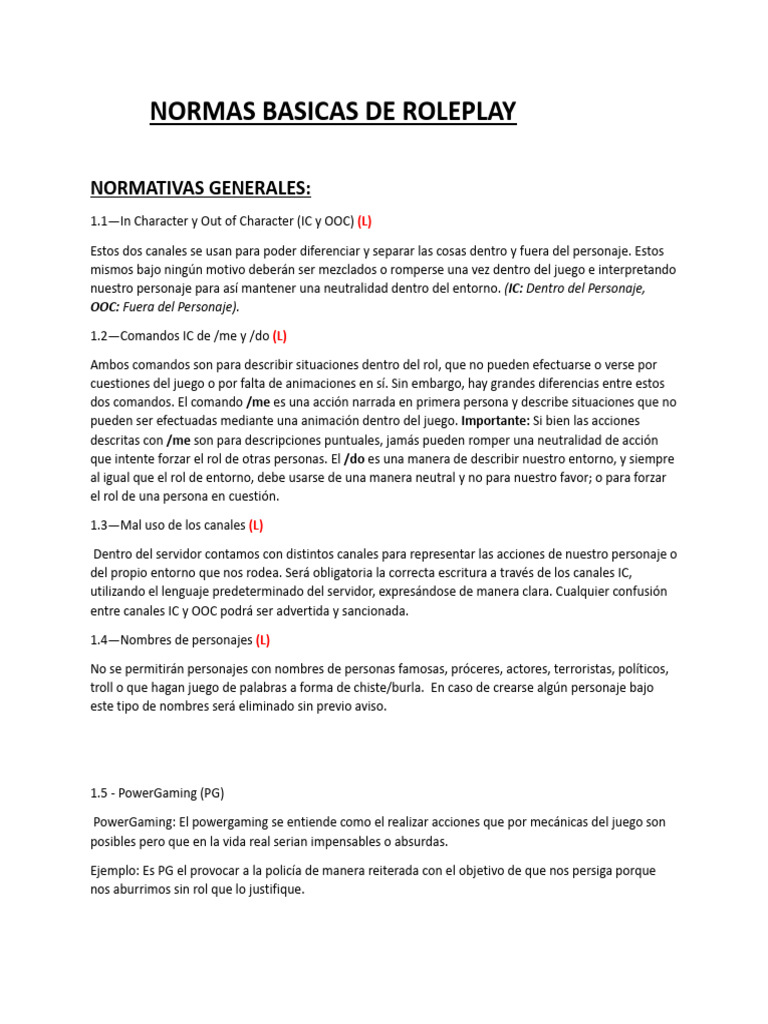 Normas Esenciales de Roleplay | PDF | Policía | Chat en linea