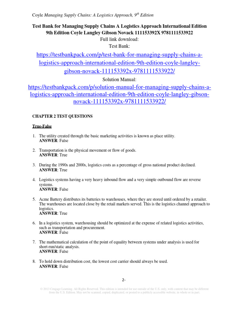 Test Bank for Supply Chain Management | PDF
