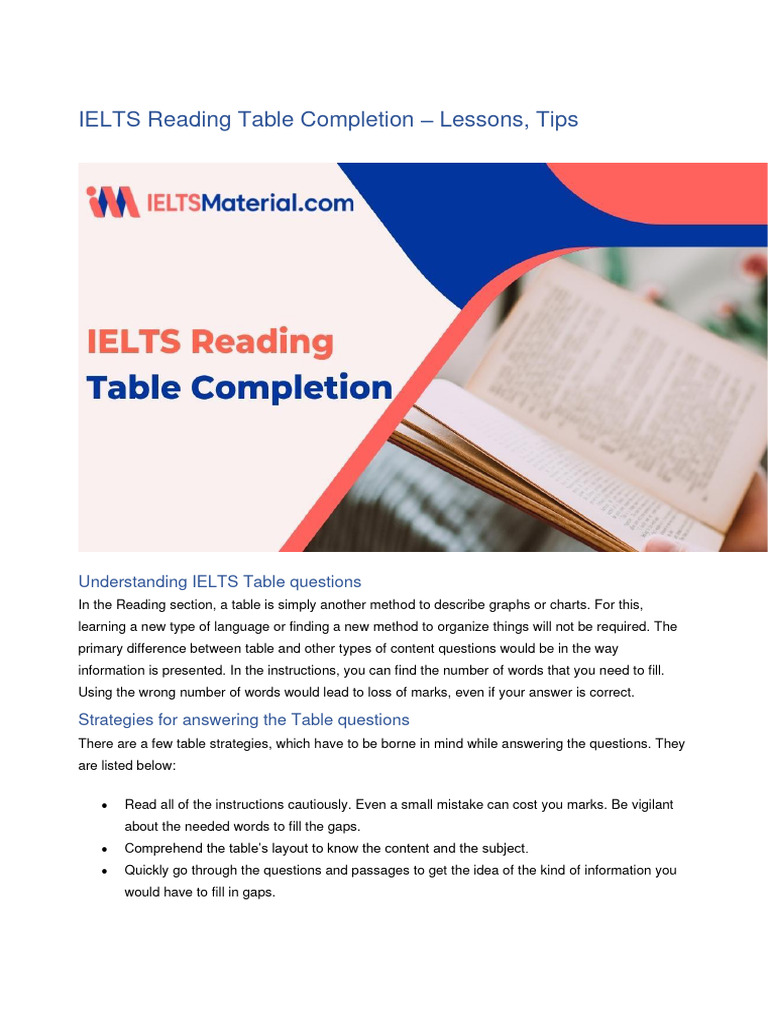 IELTS Table Completion Strategies | PDF | Travel | History