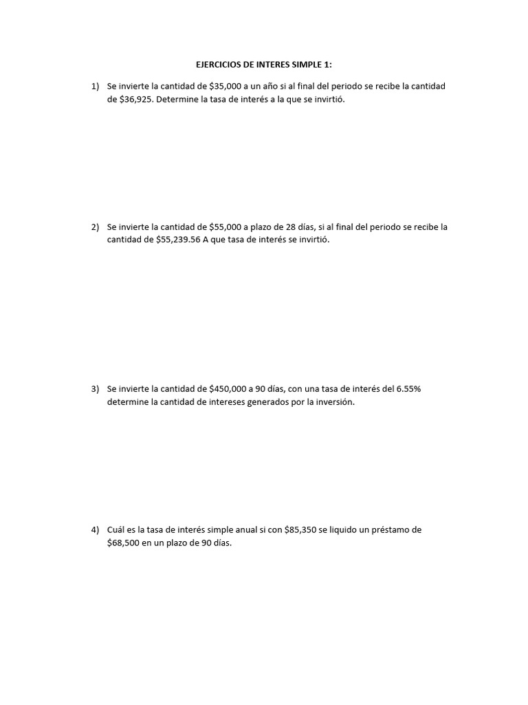Ejercicios de Interés Simple Resueltos | PDF | Interés | Tasas de interés