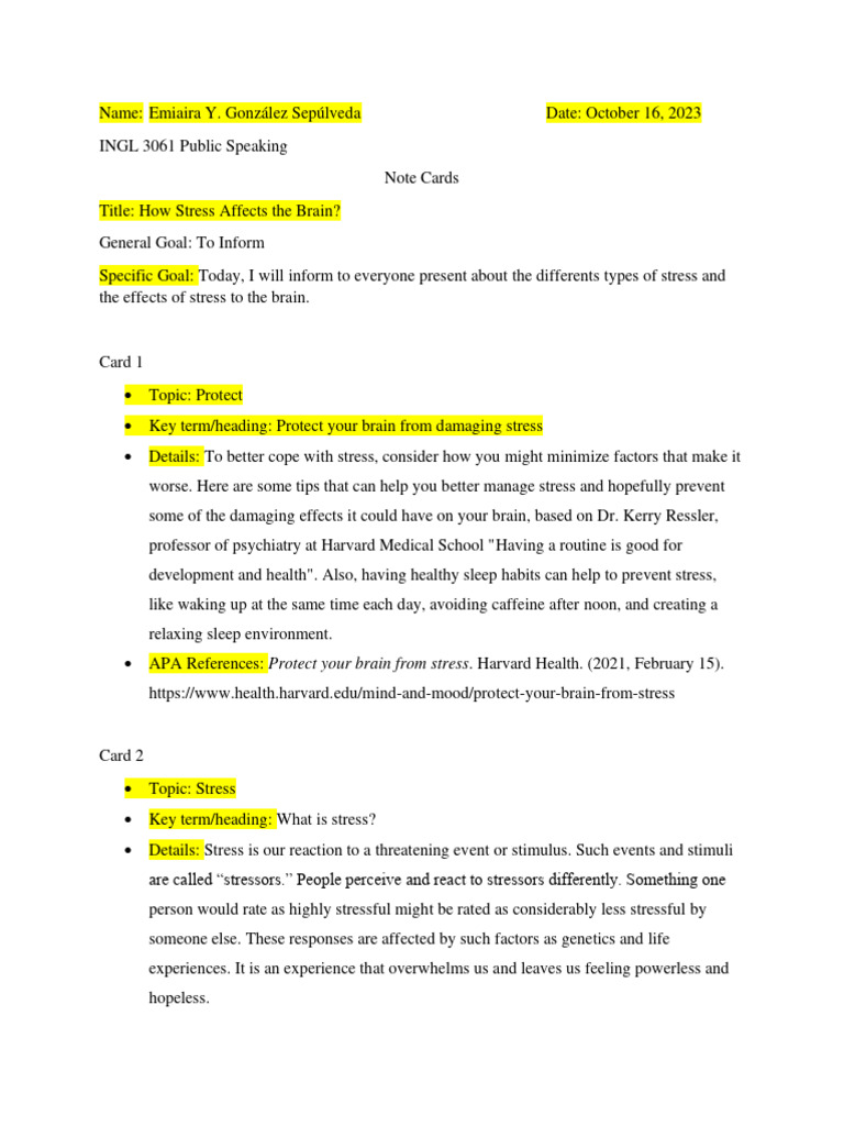 Informative Speech Note Cards | PDF