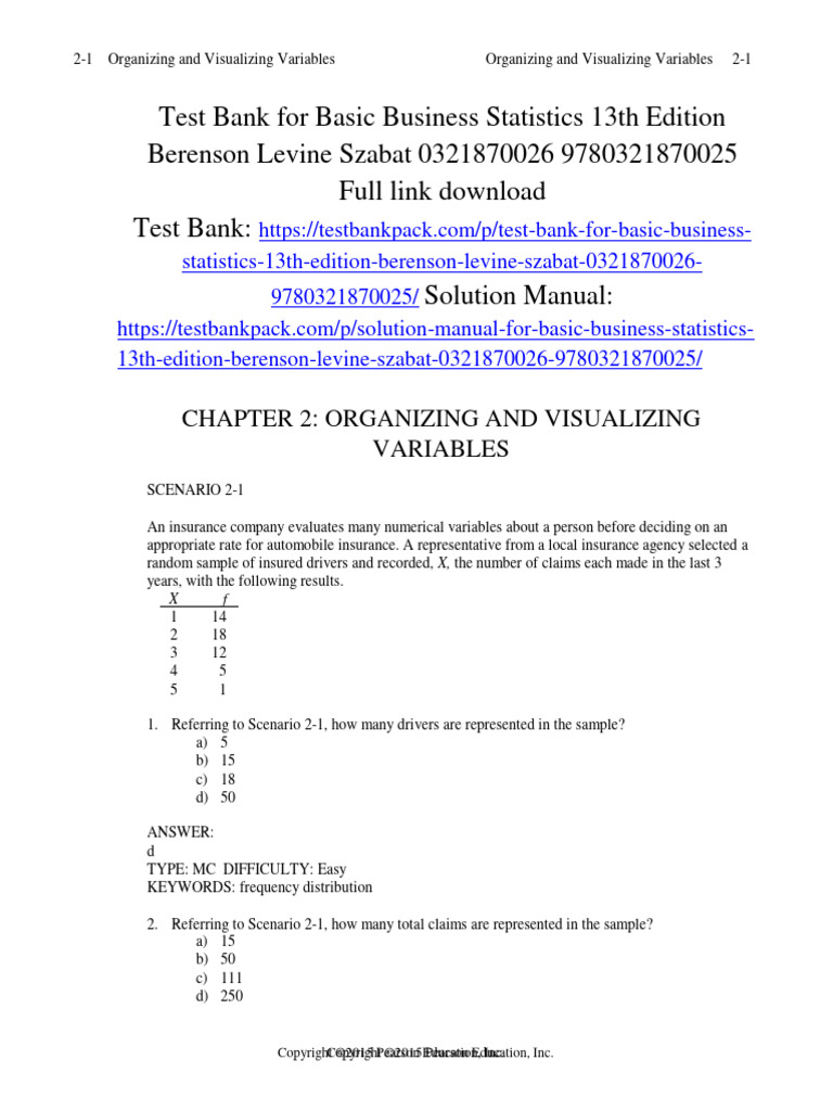 Test Bank For Basic Business Statistics 13th Edition Berenson Levine ...