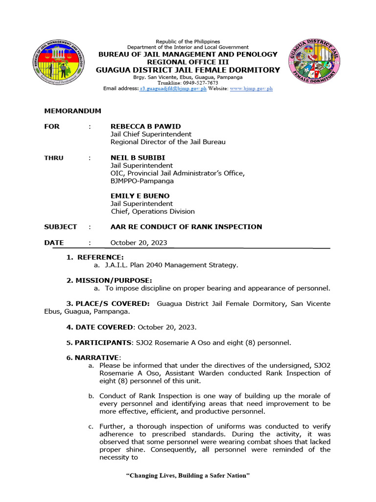 BJMP Rank Inspection at Guagua Jail | PDF