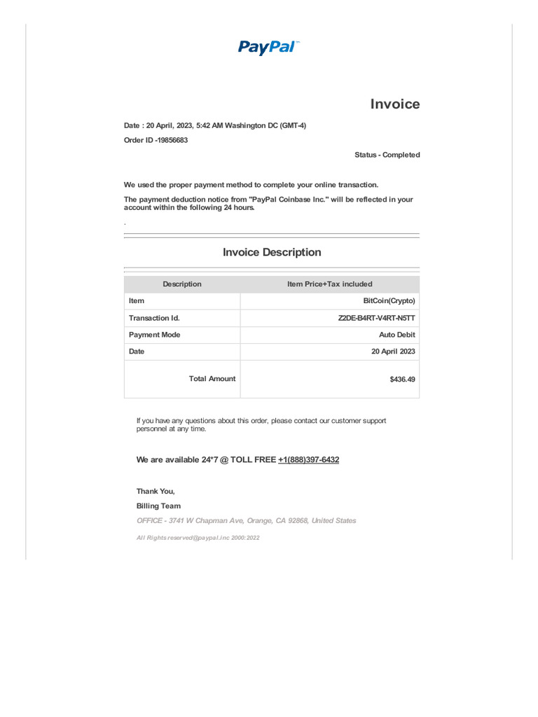 Completed Invoice for Bitcoin Purchase | PDF