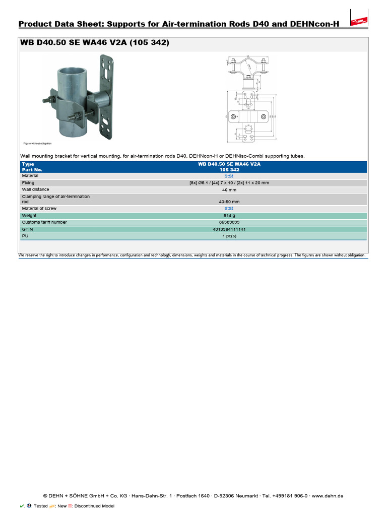 Product Data Sheet Supports For AirTermination Rods D40 and DehnconH