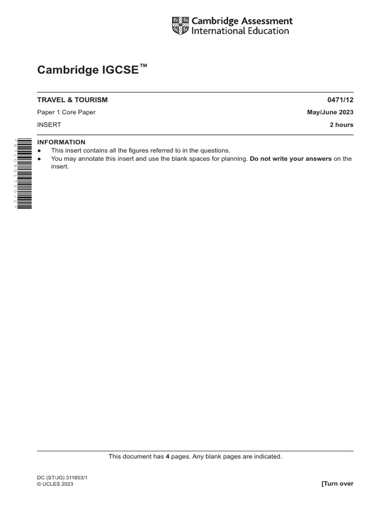 Cambridge IGCSE: Travel & Tourism 0471/12 | PDF