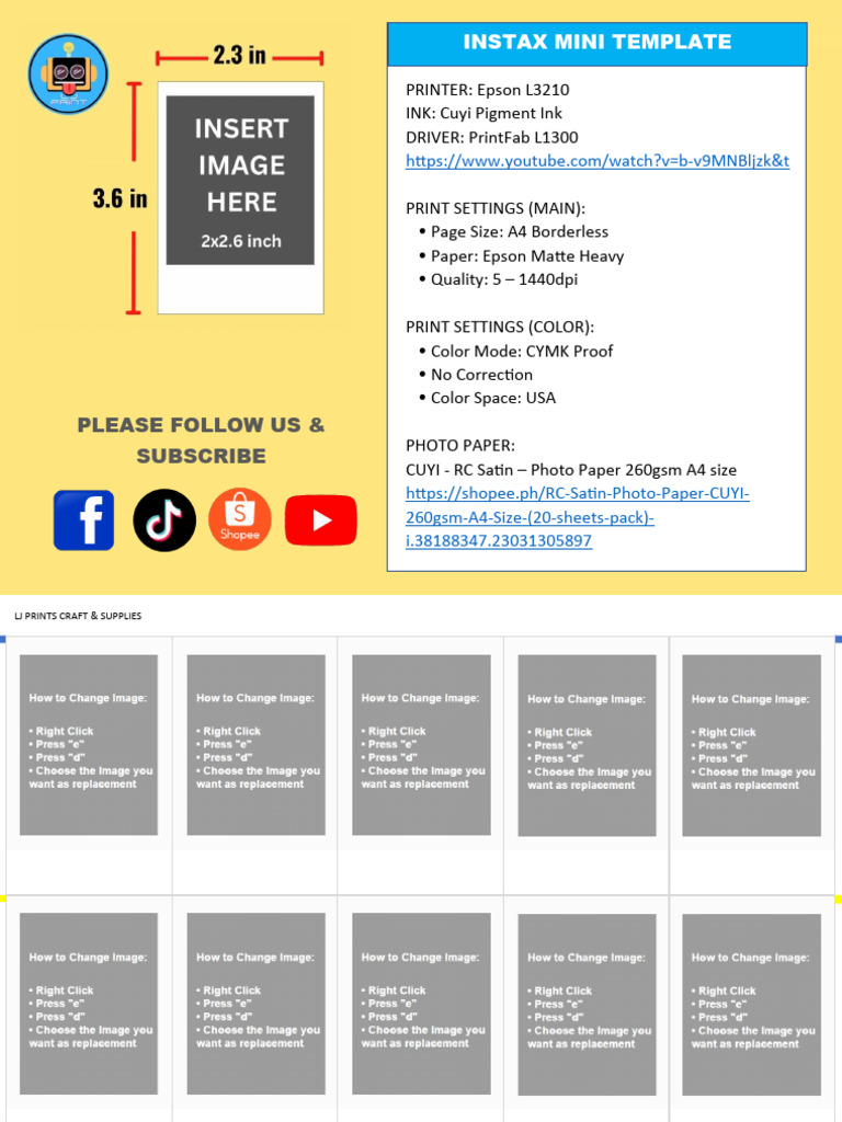 Instax Mini Template PDF