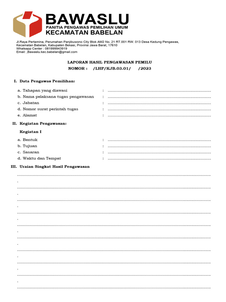 Form A Pengawasan Pemilu 2024 | PDF