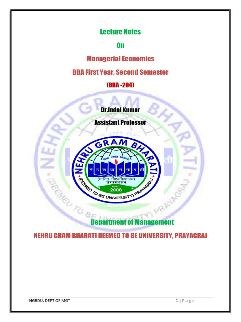 Managerial Economics: BBA 1st Year Notes | PDF | Finance & Money Management