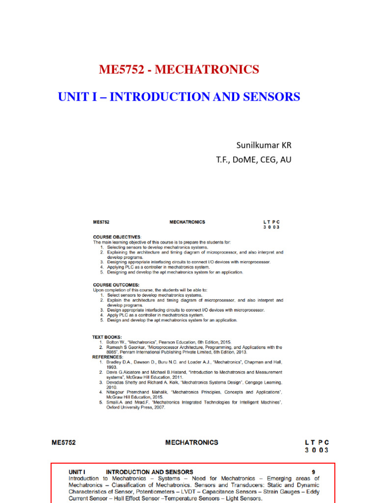 Unit 1 Introduction and Sensors PDF