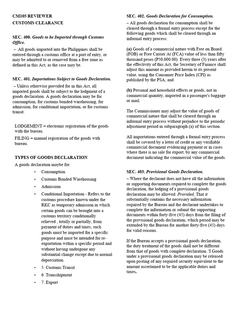 Types of Goods Declaration for Customs | PDF | Business | Finance ...