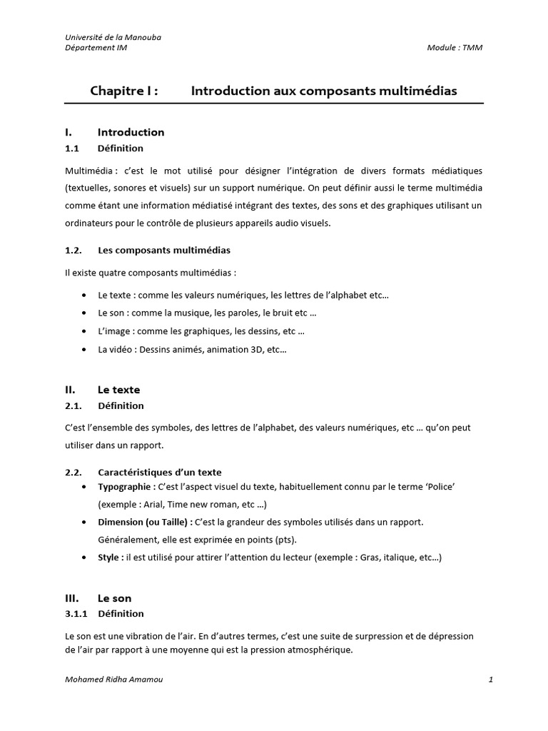 Composants multimédias : texte, son, image, vidéo | PDF