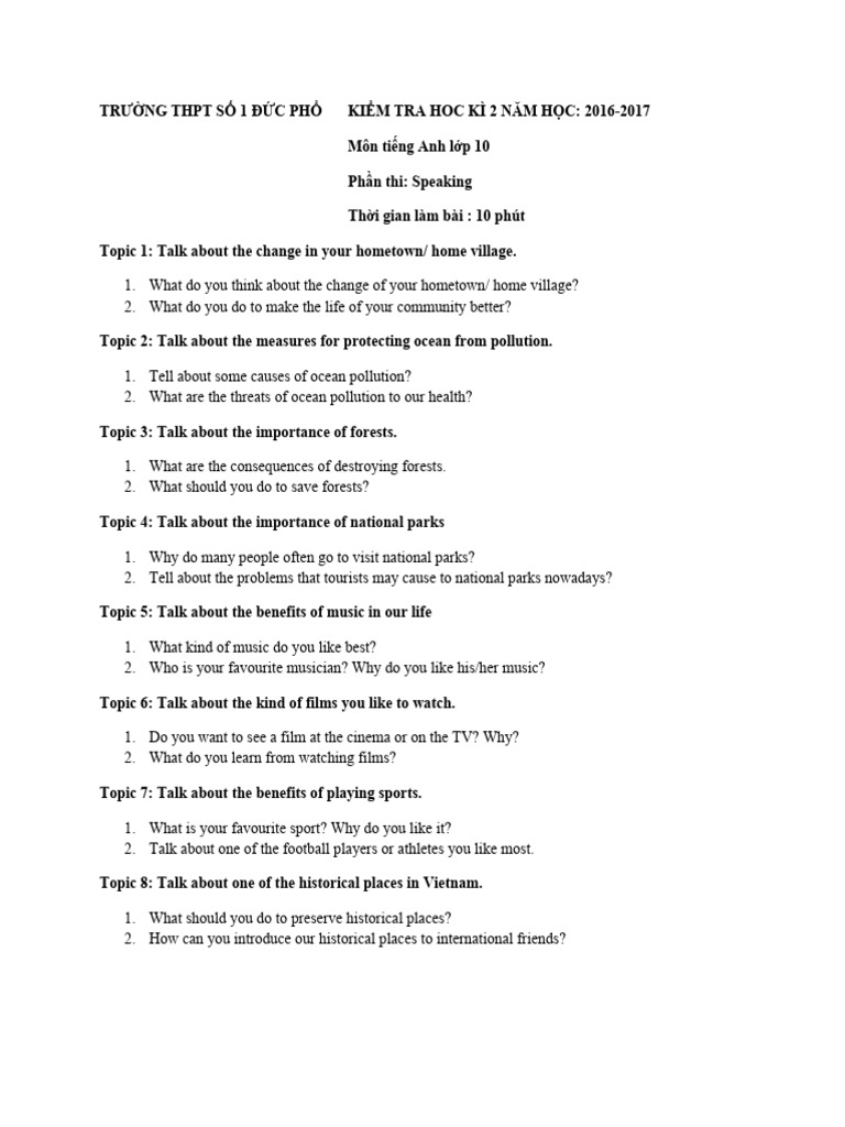 Speaking Topics for Grade 10 English | PDF | Foreign Language Studies