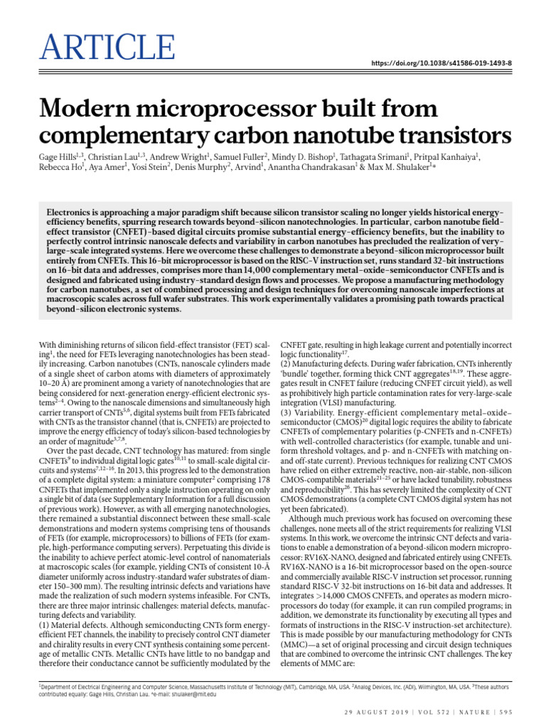 Modern Microprocessor Built From Complementary Carbon Nanotube ...