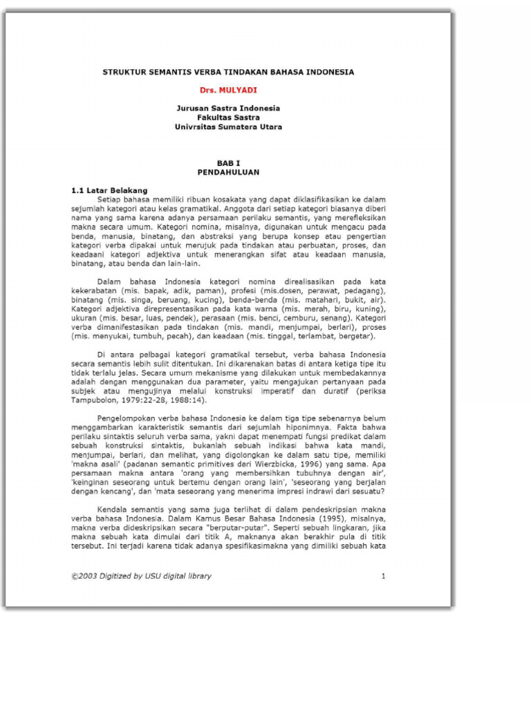 Struktur Semantis Verba Tindakan Bahasa Indonesia | PDF