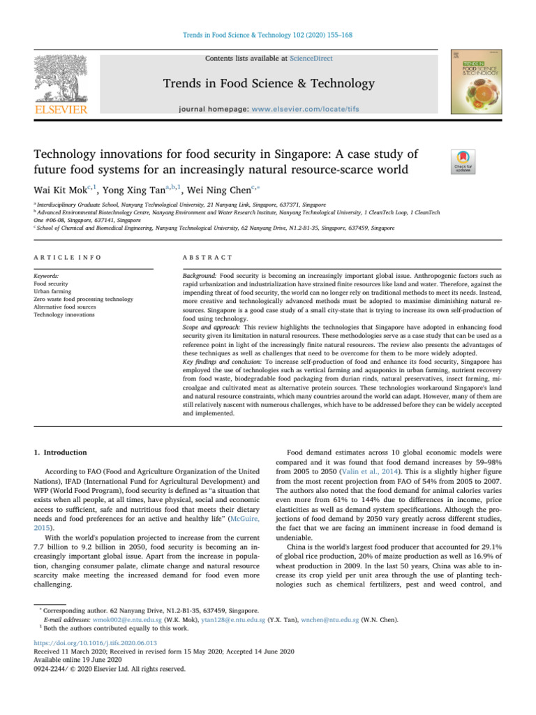 Technology Innovations For Food Security In Singapore A Case Study Of