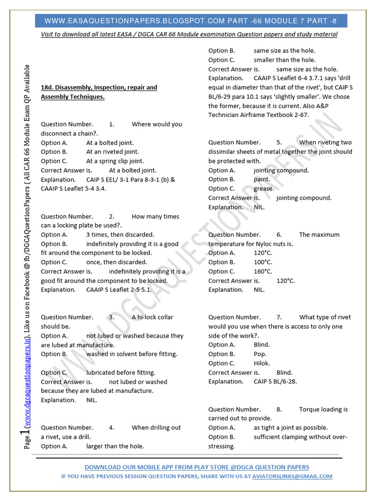 EASA Module 7 Part 8 Exam Questions | PDF | Rivet | Google Play