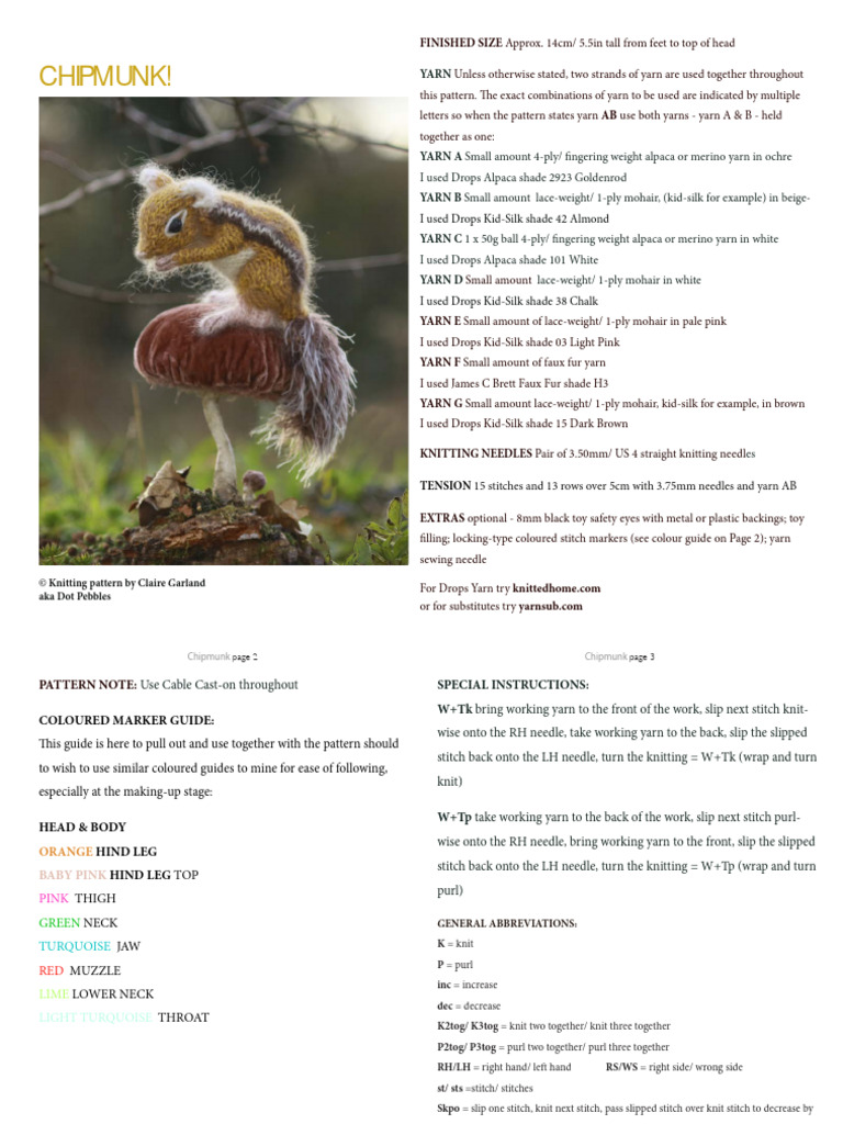 Knitting Pattern for Chipmunk Toy | PDF