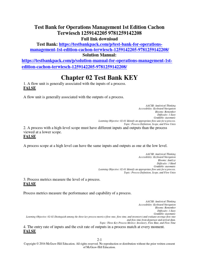 Test Bank For Operations Management 1st Edition Cachon Terwiesch ...