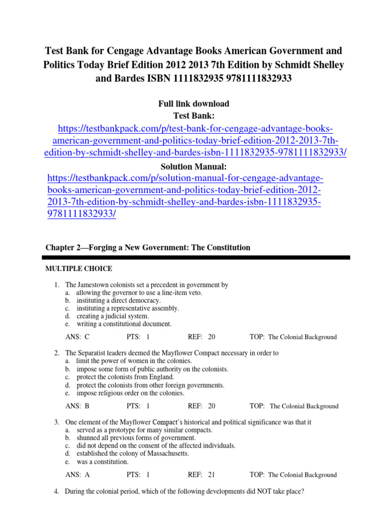 Test bank for cengage advantage books american government and politics