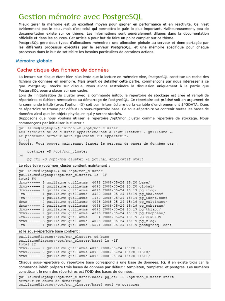 Optimisation de la mémoire PostgreSQL | PDF | Ordinateurs