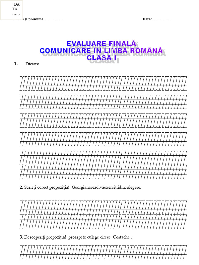 Evaluare Finală CLR Clasa 1 | PDF