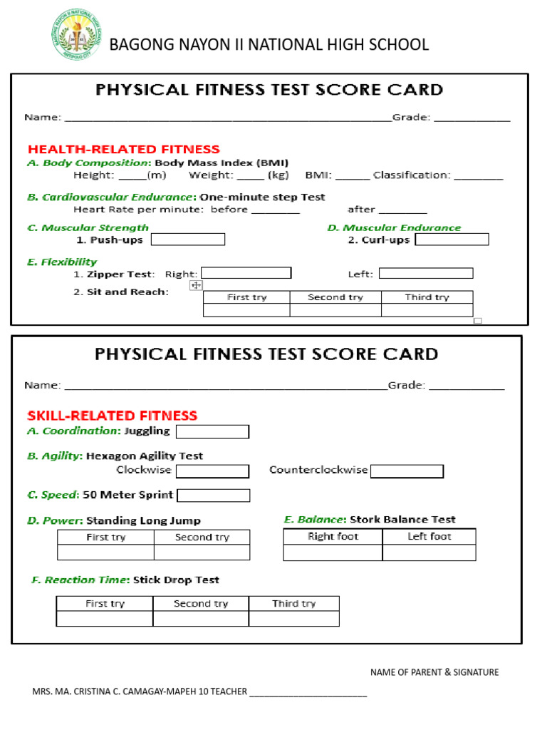 Physical Fitness Score Card | PDF