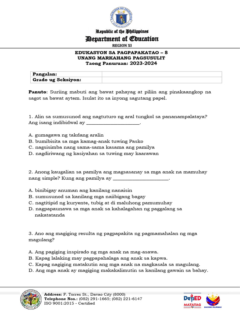 EsP Grade 8 | PDF