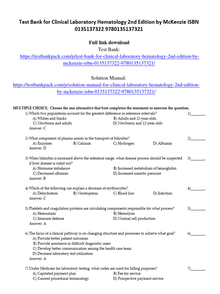 Test Bank for Clinical Hematology | PDF | Science & Mathematics