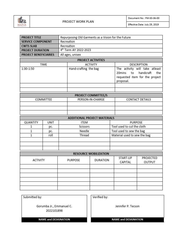 Project Work Plan | PDF