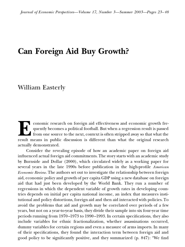 Easterly can foreign aid buy growth summary