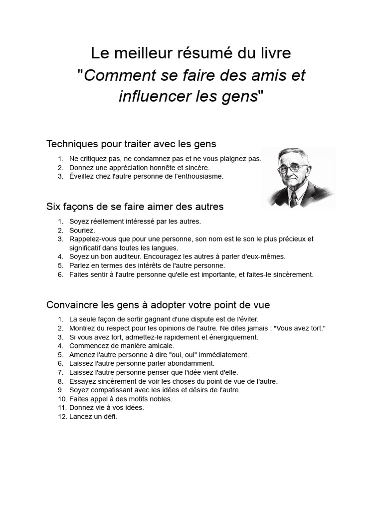 Le Meilleur Résumé Du Livre Comment Se Faire Des Amis Et Influencer Les Autres PDF