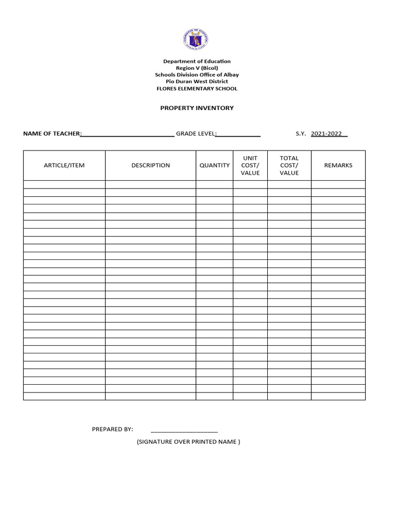 Blank Inventory Form PDF