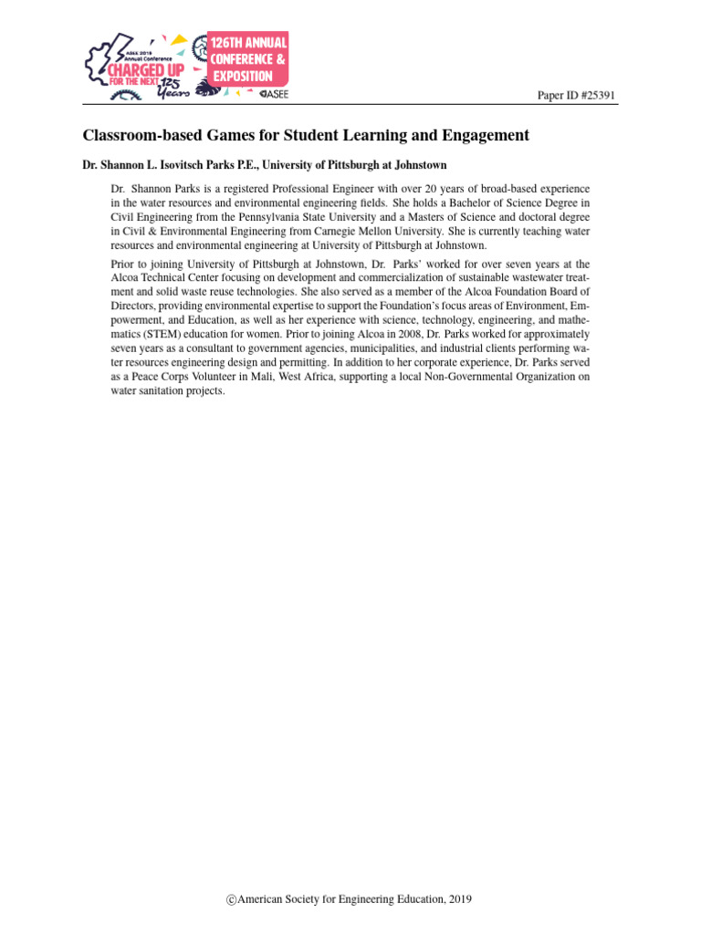 Classroom Based Games For Student Learning and Engagement PDF